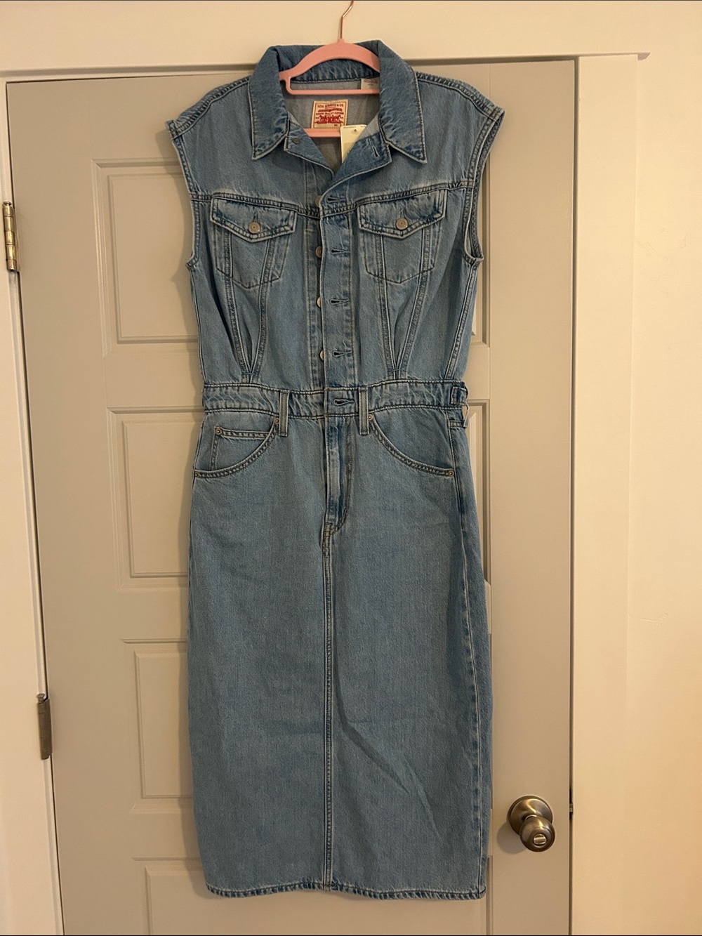 Levi’s Light Cap Sleeve Denim Jeans Midi Dress - Picture 4 of 8